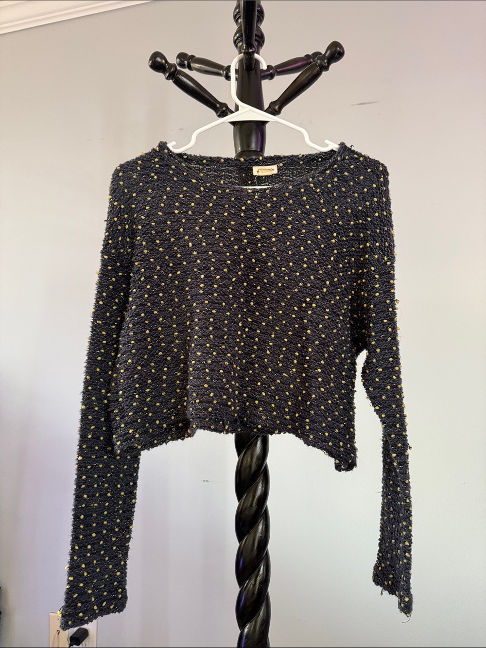 Textured Navy Sweater with Gold Dot Detail